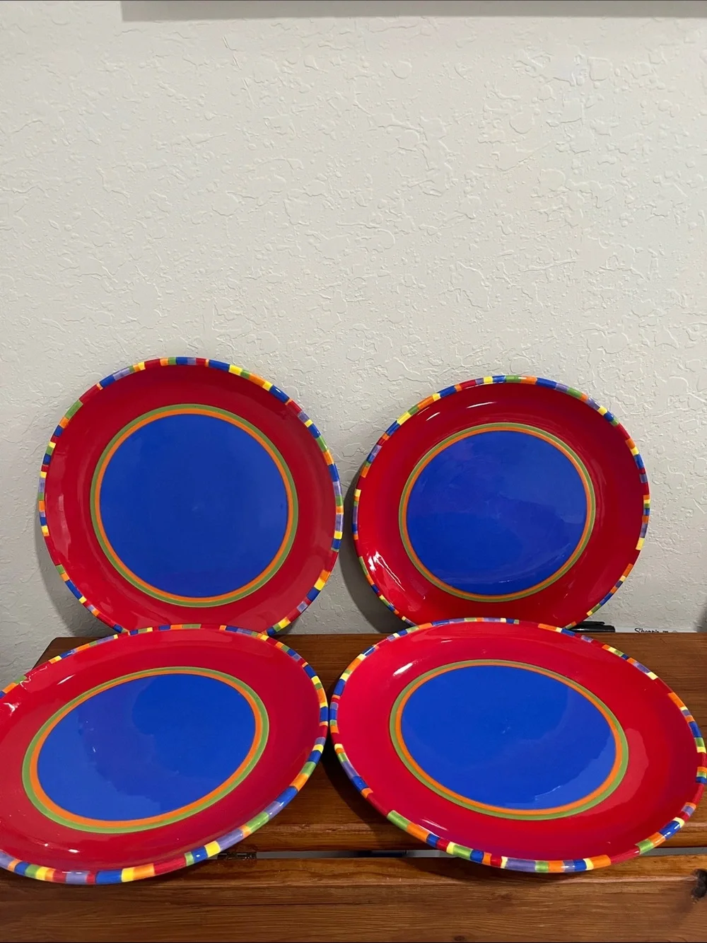 Dansk VTG Hand-Painted Antiqua Bright Dinner Plates with Multicolor Rim (4)
